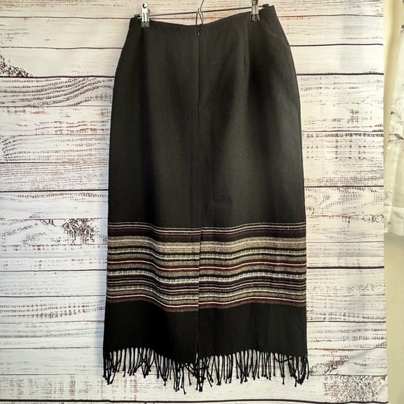 Vintage Coastal Boho Cowgirl Skirt Wool Blend Maxi 12 Black Fringed Western - Picture 12 of 12